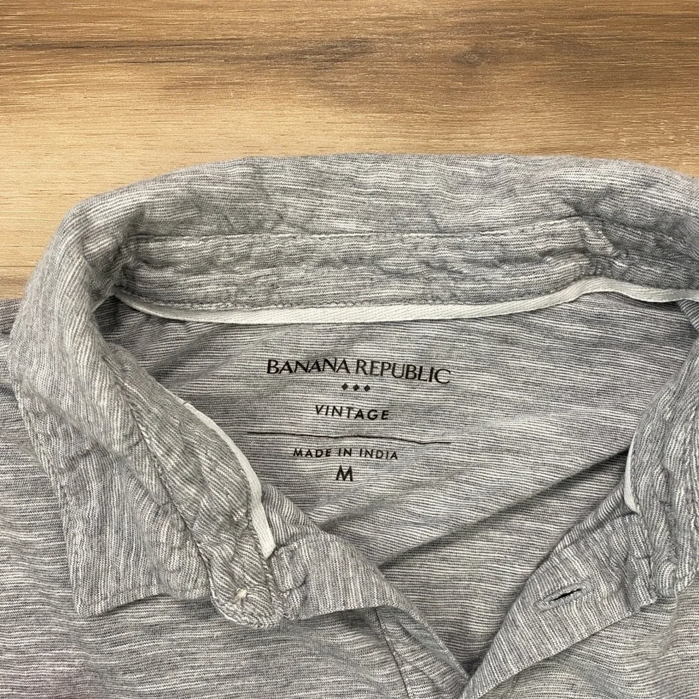 Banana Republic Polo Shirt Size M Vintage Short Sleeve Cotton Slub Grey